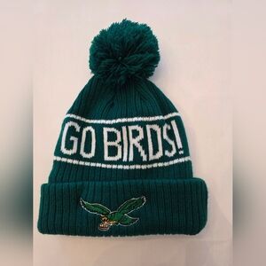 Green Pom Pom Beanie with Philadelphia Eagle Logo Go Birds